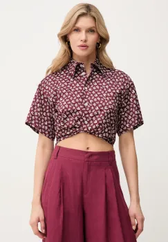 Marella camasa din bumbac MOCA femei, culoarea bordo, cu guler clasic, regular, 2513111042200 imagine