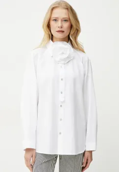 Marella camasa din bumbac VON femei, culoarea alb, cu guler clasic, relaxed, 2513111014200 imagine