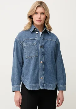 Marella camasa jeans Emme by Marella femei, culoarea bleumarin, cu guler clasic, regular, 2515111181200 imagine