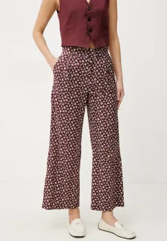 Marella pantaloni de bumbac CRICKET femei, culoarea bordo, lat, high waist, 2513131202200 imagine