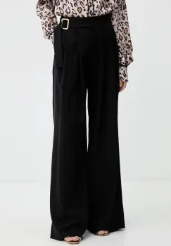 Marella pantaloni de lana culoarea negru, lat, high waist, 2523136022200 imagine