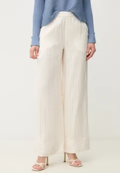 Marella pantaloni din amestec de in COCCIO femei, culoarea bej, lat, high waist, 2513131134200 imagine