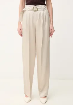 Marella pantaloni din amestec de in FATTO femei, culoarea bej, fason chinos, high waist, 2513131124200 imagine