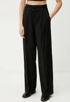 Marella pantaloni din amestec de in FRED femei, culoarea negru, drept, high waist, 2513131085200 imagine