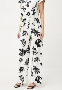 Marella pantaloni din in ANTIOPE femei, culoarea alb, lat, high waist, 2513131222200 imagine