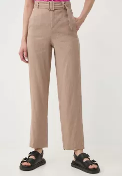 Marella pantaloni din in culoarea bej, drept, high waist, 2413131055200 2413130000000 imagine