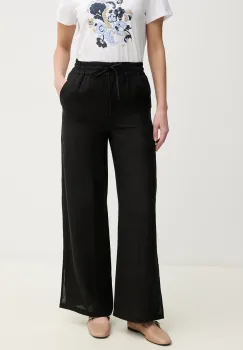 Marella pantaloni din in Emme by Marella femei, culoarea negru, lat, high waist, 2515131072200 imagine