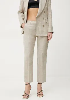 Marella pantaloni din in PERUGIA femei, culoarea bej, fason tigareta, medium waist, 2513131192200 imagine
