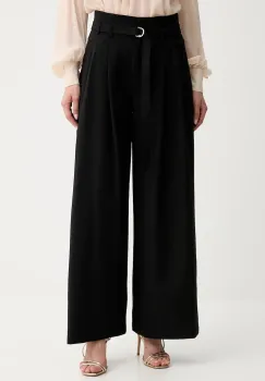 Marella pantaloni din lana culoarea negru, lat, high waist, 2523136011200 imagine