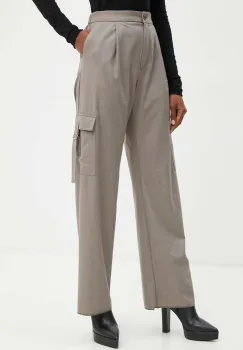 Marella pantaloni femei, culoarea bej, drept, high waist, 2423136024200 imagine
