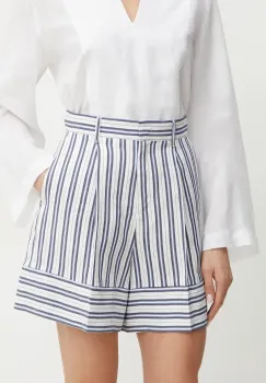 Marella pantaloni scurti din amestec de in ACUME femei, culoarea alb, cu imprimeu, high waist, 2513141034200 imagine