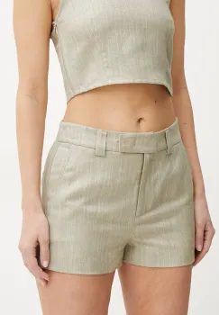Marella pantaloni scurti din amestec de in CIOCCA femei, culoarea bej, uni, medium waist, 2513141052200 imagine