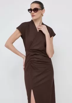 Marella rochie culoarea maro, midi, drept imagine