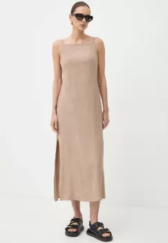 Marella rochie din in culoarea bej, midi, drept, 2413221015200 imagine