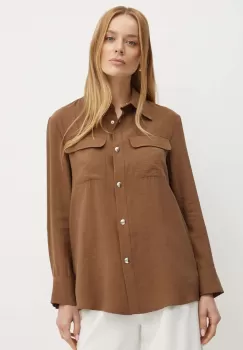 MAX&Co. camasa femei, culoarea maro, cu guler clasic, regular, 2426046051200 imagine