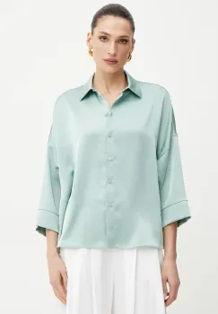 MAX&Co. camasa femei, culoarea verde, cu guler clasic, relaxed, 2516111084200 imagine