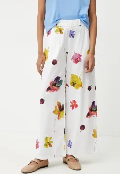 MAX&Co. pantaloni de bumbac femei, culoarea alb, lat, high waist, 2516131094200 imagine