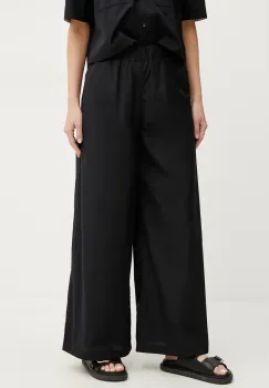 MAX&Co. pantaloni de bumbac femei, culoarea negru, lat, high waist, 2516131094200 imagine