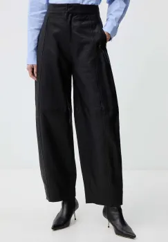 MAX&Co. pantaloni de piele culoarea negru, lat, high waist, 2526436013200 imagine