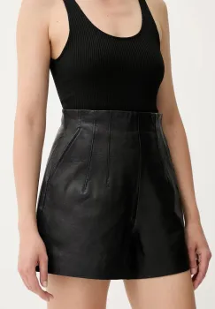 MAX&Co. pantaloni scurti de piele culoarea negru, uni, high waist, 2526436023200 imagine