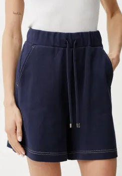 MAX&Co. pantaloni scurti din bumbac femei, culoarea bleumarin, uni, high waist, 2516781013200 imagine