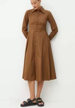 MAX&Co. rochie din bumbac culoarea maro, midi, evazati, 2426226041200 imagine