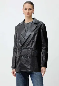 MAX&Co. sacou de piele culoarea negru, cu doua randuri de nasturi, uni, 2526446053200 imagine