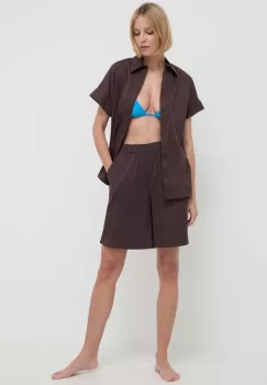 Max Mara Beachwear camasa de plaja femei, culoarea maro, cu guler clasic, regular, 2416111019600 2416110000000 imagine