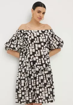 Max Mara Beachwear rochie din bumbac culoarea negru, mini, evazati imagine