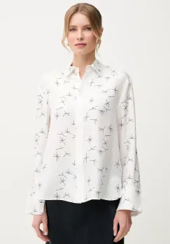 Max Mara Leisure camasa de matase femei, culoarea alb, cu guler clasic, relaxed, 2516111037600 imagine