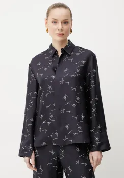 Max Mara Leisure camasa de matase femei, culoarea negru, cu guler clasic, relaxed, 2516111037600 imagine