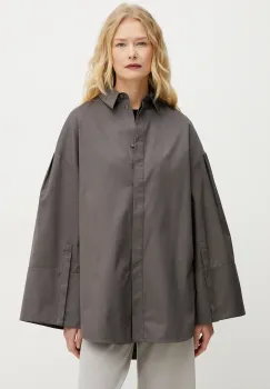 Max Mara Leisure camasa din bumbac femei, culoarea maro, cu guler clasic, relaxed, 2516191017600 imagine