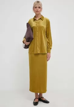 Max Mara Leisure camasa femei, culoarea galben, cu guler clasic, regular imagine