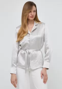 Max Mara Leisure camasa femei, culoarea gri, cu guler clasic, regular imagine