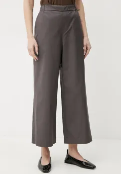 Max Mara Leisure pantaloni de bumbac femei, culoarea maro, drept, high waist, 2516131017600 imagine