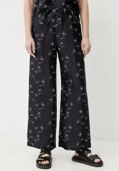 Max Mara Leisure pantaloni de matase femei, culoarea albastru marin, drept, high waist, 2516131027600 imagine