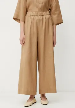 Max Mara Leisure pantaloni din in femei, culoarea maro, fason culottes, high waist, 2516131018600 imagine