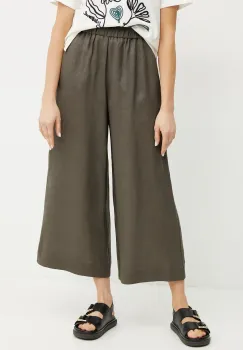 Max Mara Leisure pantaloni din in femei, culoarea verde, fason culottes, high waist, 2516131018600 imagine