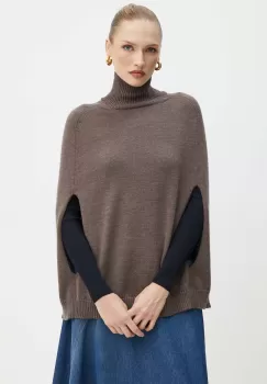 Max Mara Leisure pulover de lana femei, culoarea maro, cu guler, 2426366188600 imagine