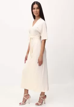 Max Mara Leisure rochie din in culoarea bej, maxi, evazati, 2416621078600 imagine