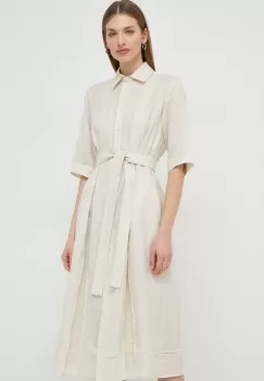 Max Mara Leisure rochie din in culoarea bej, midi, evazati imagine