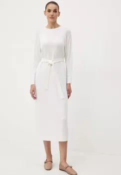 Max Mara Leisure rochie din lana culoarea alb, midi, drept, 2426326028600 imagine