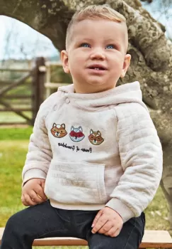 Mayoral bluza bebe culoarea bej, cu gluga, cu imprimeu imagine