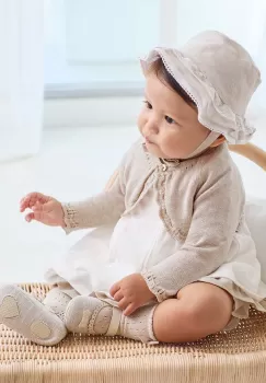 Mayoral Newborn rochie cu amestec de in pentru copii culoarea bej, mini, evazati imagine