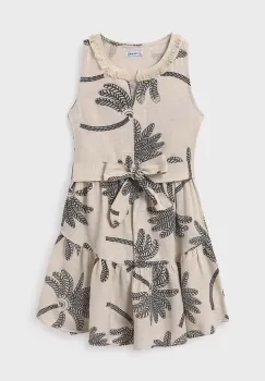 Mayoral rochie cu amestec de in pentru copii culoarea bej, mini, evazati imagine
