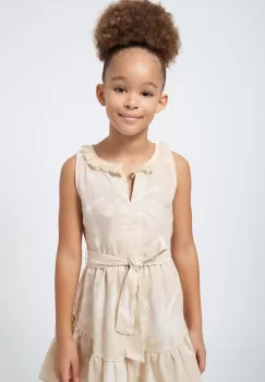 Mayoral rochie cu amestec de in pentru copii culoarea bej, mini, evazati imagine