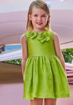 Mayoral rochie cu amestec de in pentru copii culoarea verde, mini, evazati imagine