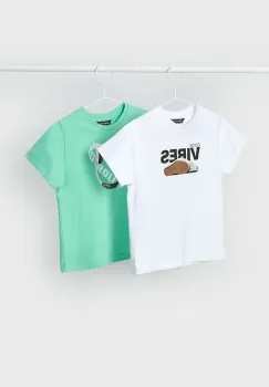 Mayoral tricou de bumbac pentru copii 2-pack culoarea verde, cu imprimeu, 3040 imagine