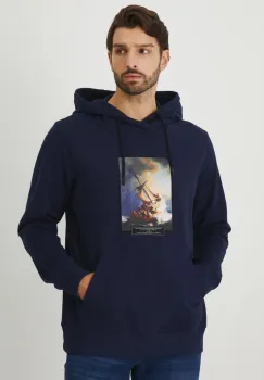 Medicine bluza barbati, culoarea albastru marin, cu gluga, cu imprimeu imagine