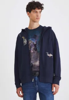 Medicine bluza barbati, culoarea albastru marin, cu gluga, cu imprimeu imagine